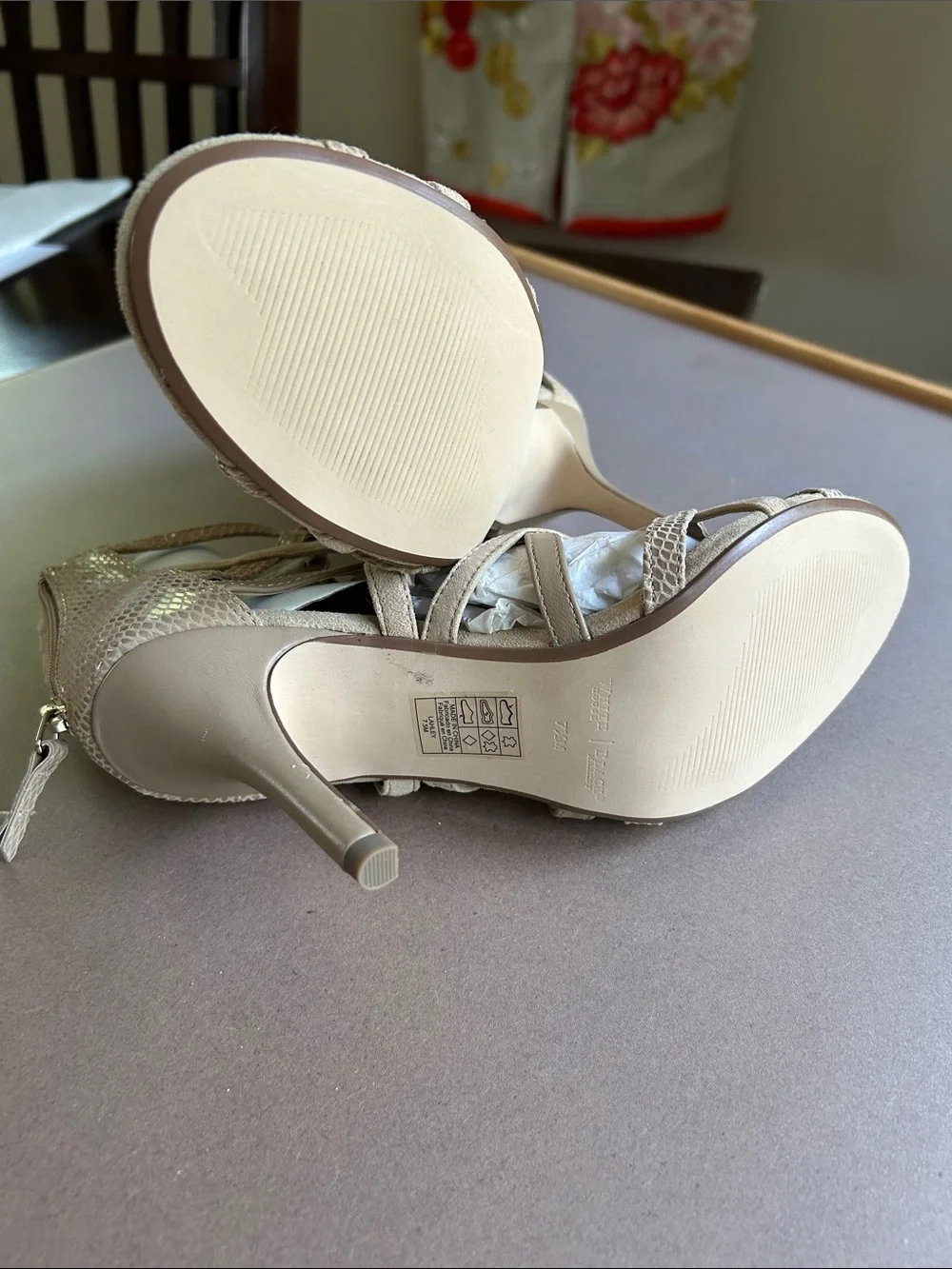 White House Black Market Lace-Up Strappy High Heels in Tan